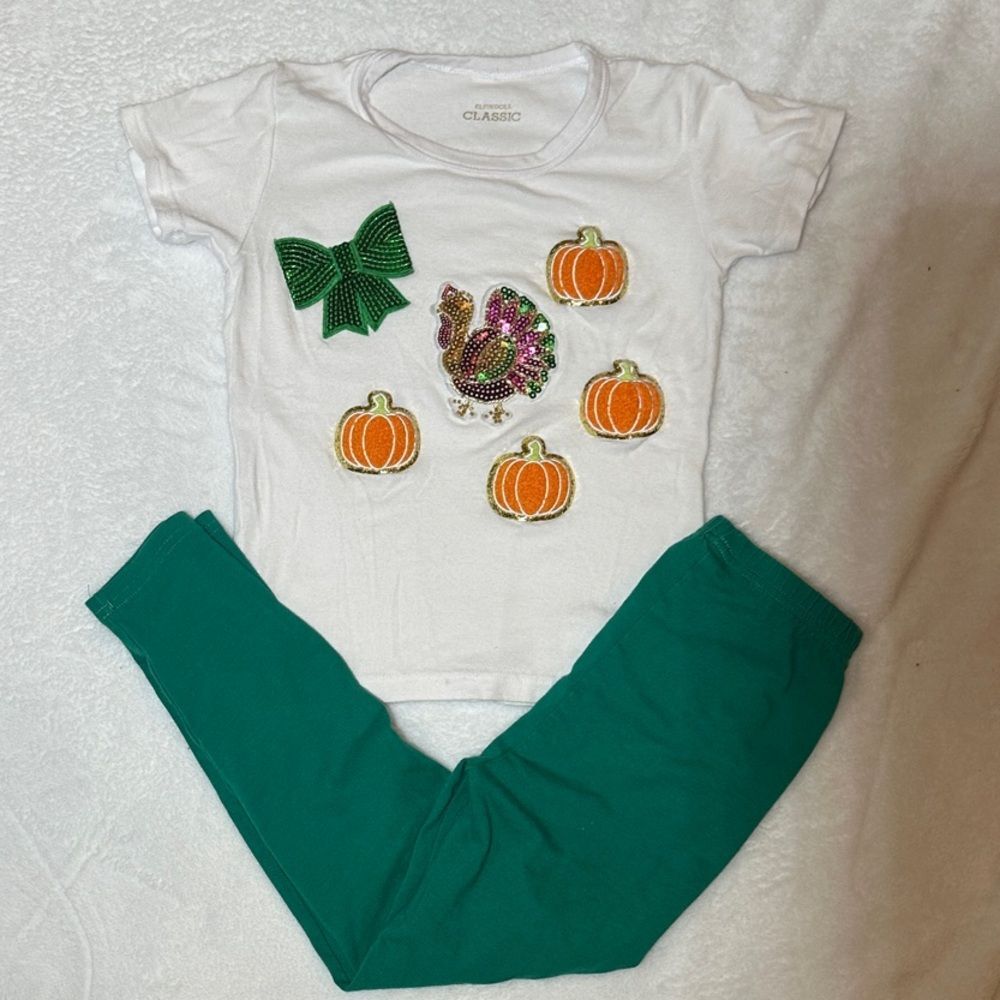 Girls thanksgiving appliqué top and matching leggings size 6